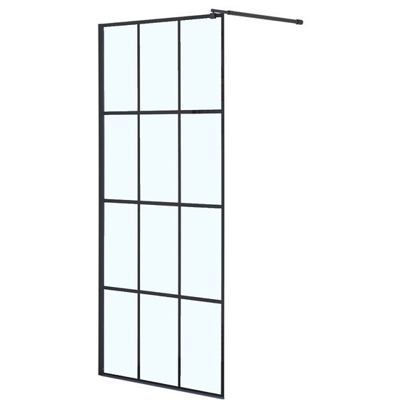 Душевая перегородка Loranto Walk-in 120 см CS-W02B-120 (стекло 8 мм) чёрный матовый/прозрачное "Лофт клетка" фото 