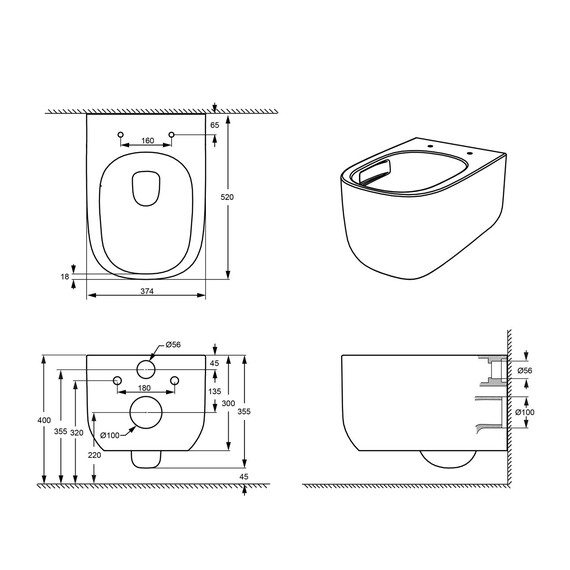 Унитаз подвесной с ультратонким ободком Grossman Thin Rim GR-5605SQ с тонкой крышкой микролифт (Система смыва торнадо) фото 10