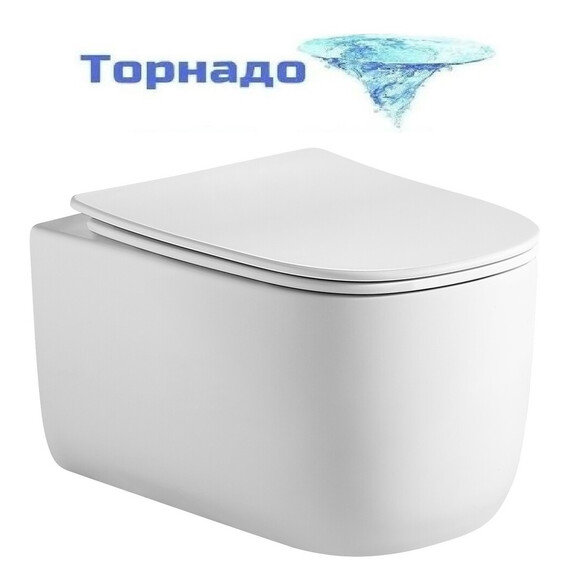 Унитаз подвесной с ультратонким ободком Grossman Thin Rim GR-5605SQ с тонкой крышкой микролифт (Система смыва торнадо) фото 