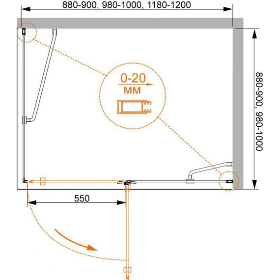 Душевое ограждение Cezares Bergamo AH-1 90х100 см L, хром/матовое - 6 Душевое ограждение Cezares Bergamo AH-1 90х100 см L, хром/матовое фото 6