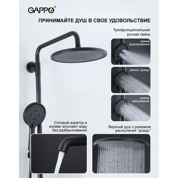 Душевая стойка Gappo G06-6 G2406-6, чёрный, Цвет производителя: чёрный фото 9