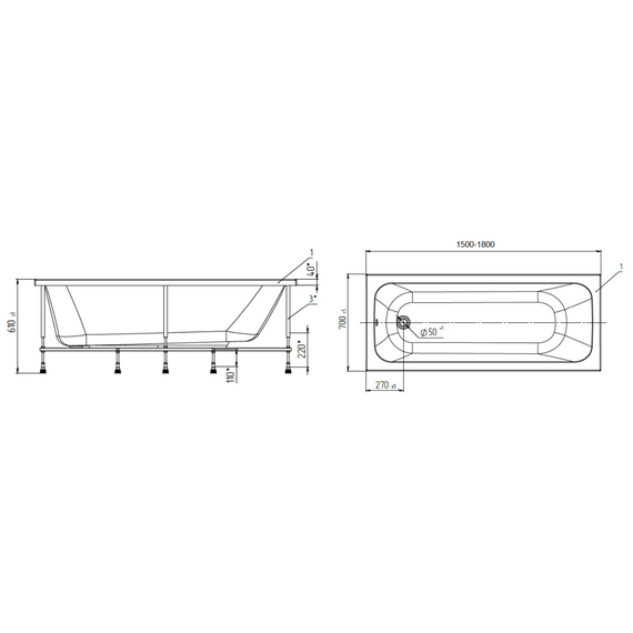 Ванна акриловая 1Marka RUAN 150x70 см 01руа15070 фото 7