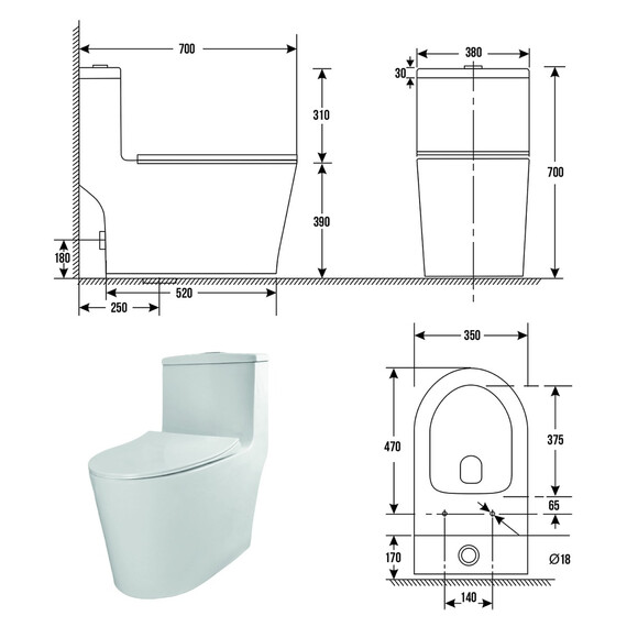 Унитаз-моноблок безободковый Azario Bais AZ-5003 с тонкой крышкой микролифт фото 16