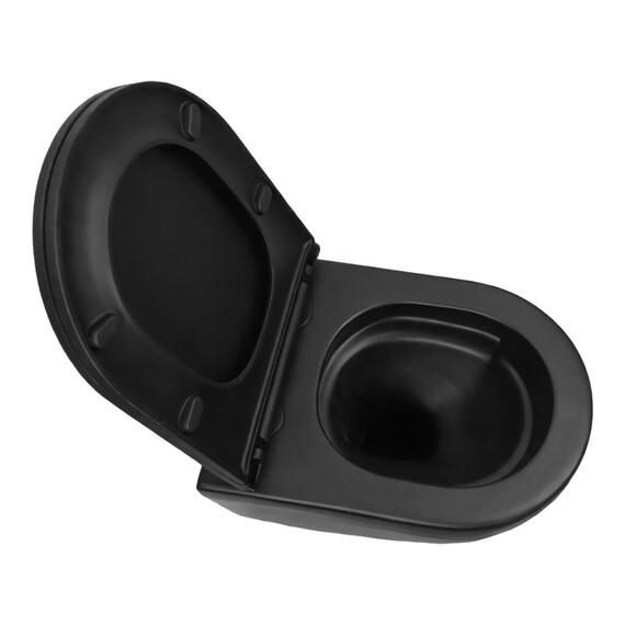 Унитаз подвесной безободковый Azario Ines Black AZ-W03-SB с тонкой крышкой микролифт (система смыва Торнадо) чёрный матовый фото 5