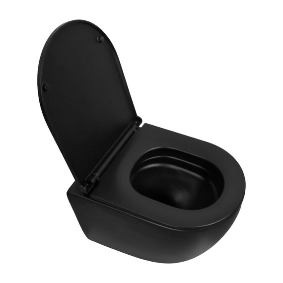 Унитаз подвесной безободковый Azario Ines Black AZ-W03-SB с тонкой крышкой микролифт (система смыва Торнадо) чёрный матовый фото 6