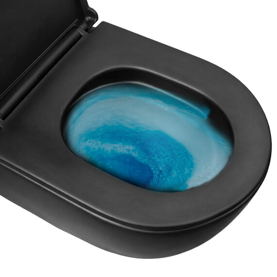 Унитаз подвесной безободковый Azario Ines Black AZ-W03-SB с тонкой крышкой микролифт (система смыва Торнадо) чёрный матовый фото 2