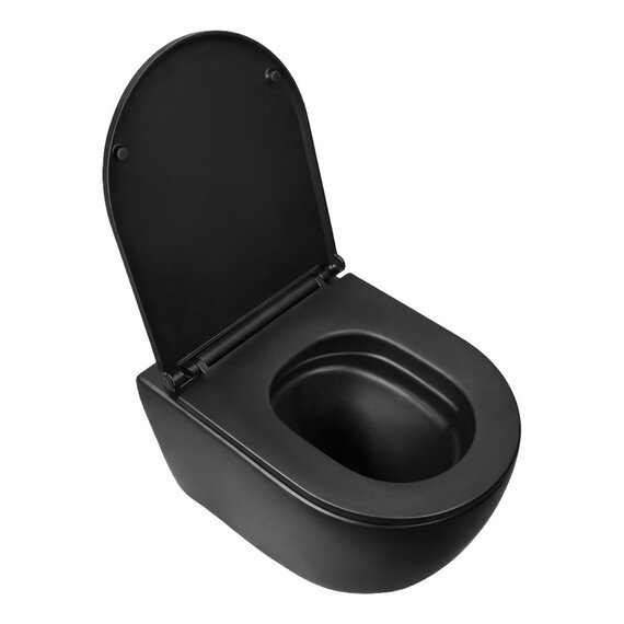 Унитаз подвесной безободковый Azario Ines Black AZ-W03-SB с тонкой крышкой микролифт (система смыва Торнадо) чёрный матовый фото 7