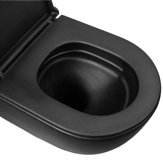 Унитаз подвесной безободковый Azario Ines Black AZ-W03-SB с тонкой крышкой микролифт (система смыва Торнадо) чёрный матовый фото 4