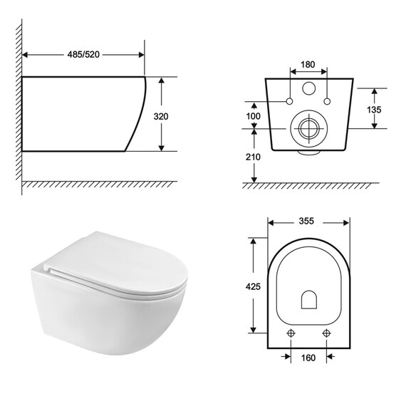 Унитаз подвесной безободковый Azario Ines White AZ-W03-SW с тонкой крышкой микролифт (система смыва Торнадо) фото 11