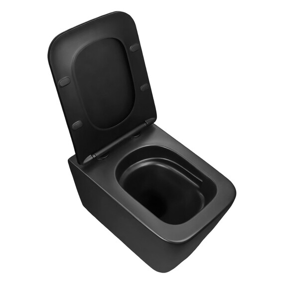 Унитаз подвесной безободковый Azario Dezi Black AZ-W05-SB с тонкой крышкой микролифт (система смыва Торнадо) чёрный матовый фото 6