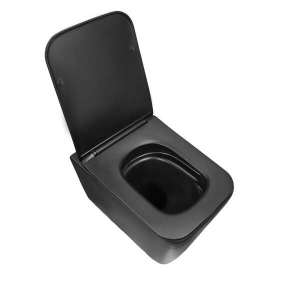 Унитаз подвесной безободковый Azario Dezi Black AZ-W05-SB с тонкой крышкой микролифт (система смыва Торнадо) чёрный матовый фото 7