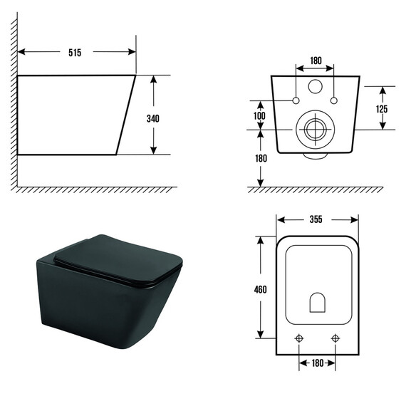 Унитаз подвесной безободковый Azario Dezi Black AZ-W05-SB с тонкой крышкой микролифт (система смыва Торнадо) чёрный матовый фото 14