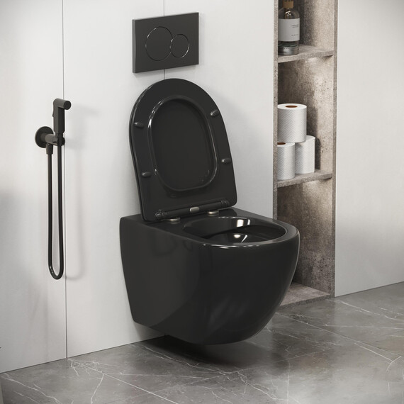 Унитаз подвесной безободковый Grossman Color GR-4411blackS с крышкой микролифт, чёрный глянцевый, Цвет производителя: чёрный фото 7