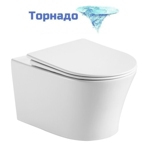 Унитаз подвесной с ультратонким ободком Grossman Thin Rim GR-5604SQ с тонкой крышкой микролифт (Система смыва торнадо) фото 