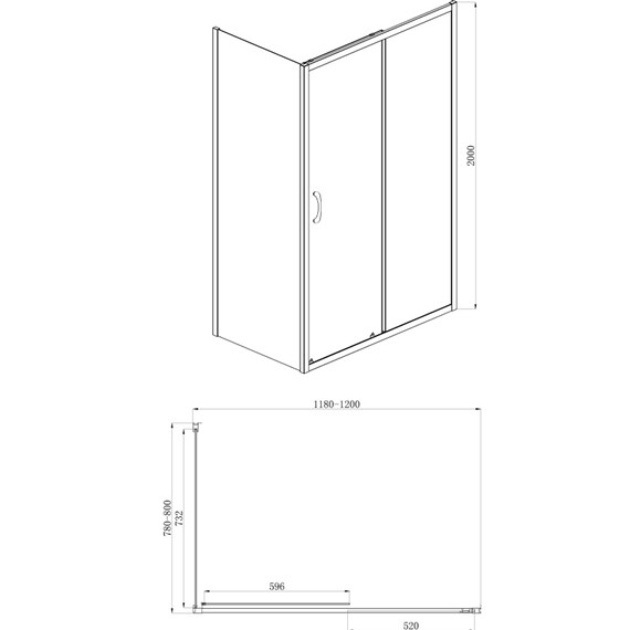 Душевое ограждение Azario Milton 120х80 см AZ-ND1131 R 1200 BLACK, черный/прозрачное фото 3