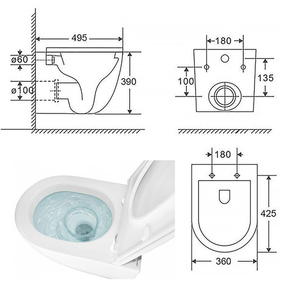 Инсталляция с подвесным унитазом комплект: Grohe Rapid SL 38772001 с подвесным безободковым унитазом Azario Trevi AZ-0093UQ3 TORNADO сиденье микролифт, крепление, кнопка смыва хром фото 21