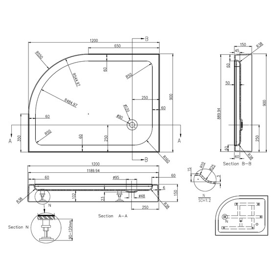 Акриловый поддон Azario 120х90 см P2912 R фото 2