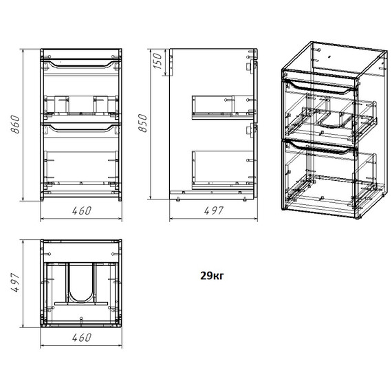 Тумба напольная с раковиной-столешницей Azario Magenta 110 см R CS00079140 фото 3