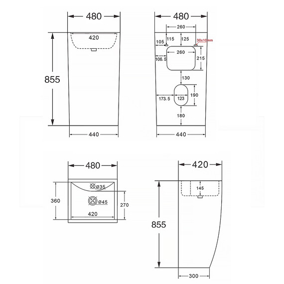 Раковина напольная Azario Comella 48 см AZ-314MB, черный матовый фото 6
