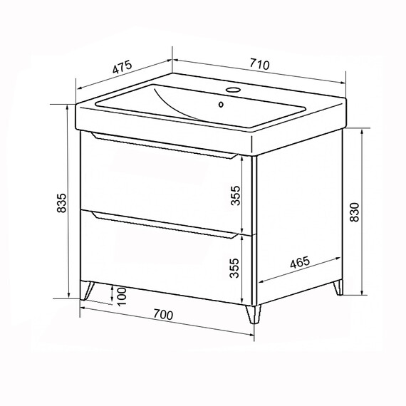 Тумба напольная с раковиной Azario Lotos 70/2 Н см CS00081986 фото 4