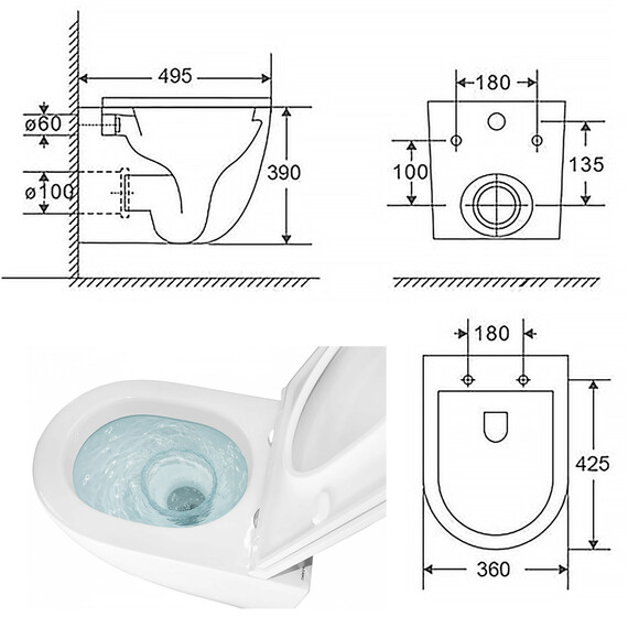 Унитаз подвесной безободковый Azario Trevi AZ-0093UQ3 с тонкой крышкой микролифт (Система смыва торнадо) фото 16