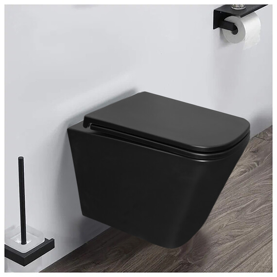 Унитаз подвесной безободковый Azario Teramo AZ-0052-UQ3MB с крышкой микролифт (система смыва Торнадо) чёрный матовый, Цвет производителя: чёрный матовый фото 14
