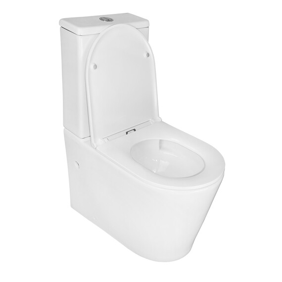 Унитаз-компакт безободковый Azario Conto AZ-T005BR с тонкой крышкой микролифт (Система смыва торнадо), Цвет производителя: белый фото 2