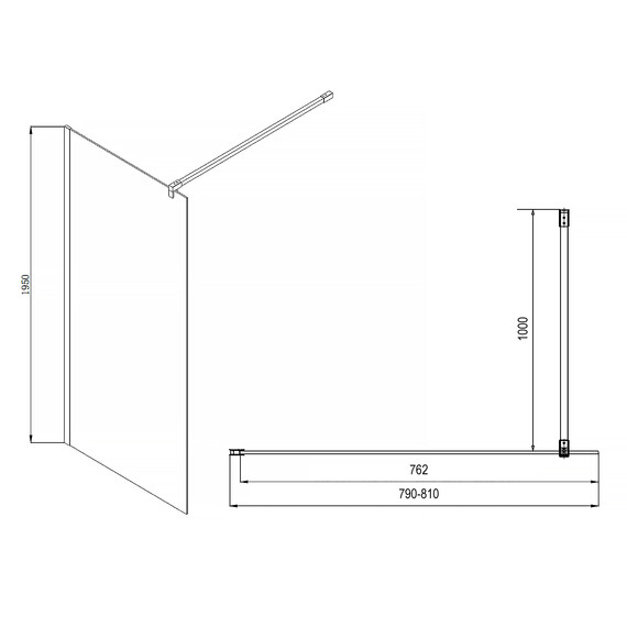 Душевая перегородка Azario Chicago Walk-in 80 см AZ-NAR6310 800 Black (стекло 8 мм) с кронштейном в комплекте, чёрный/прозрачное фото 4