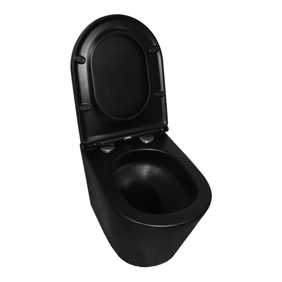 Унитаз подвесной безободковый Azario Teramo AZ-0053-UQ3-MB с крышкой микролифт (система смыва Торнадо) чёрный матовый, Цвет производителя: чёрный матовый фото 4