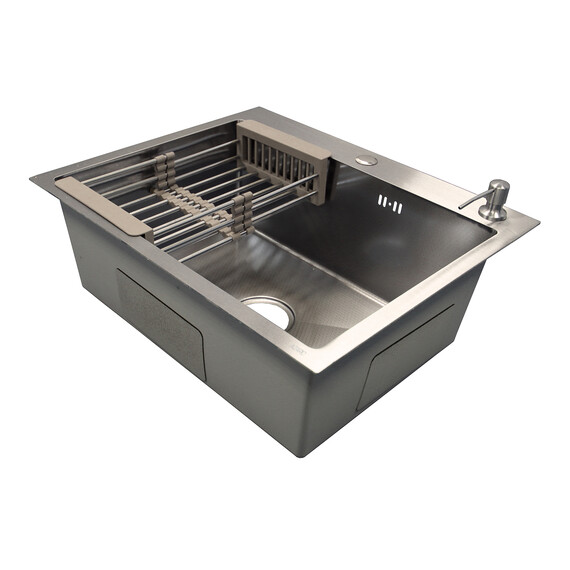 Кухонная мойка Azario Nicole AZS5050H (сифон, дозатор и коландер в комплекте) серебро соты фото 3