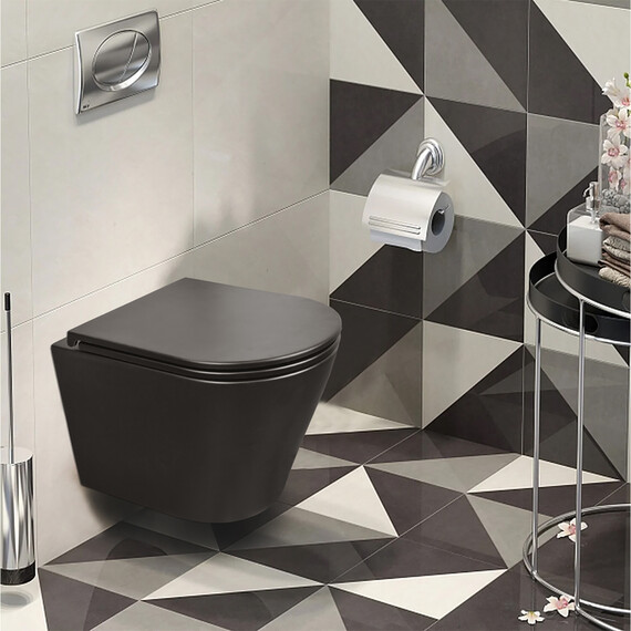 Унитаз подвесной безободковый Azario Teramo AZ-0053-UQ3-MB с крышкой микролифт (система смыва Торнадо) чёрный матовый, Цвет производителя: чёрный матовый фото 11