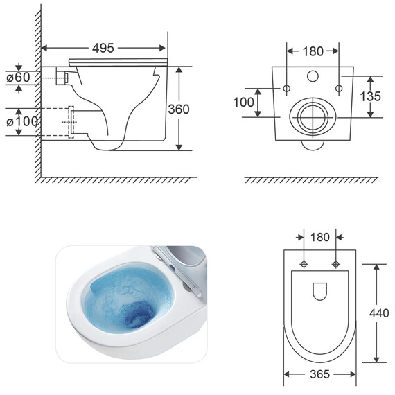 Унитаз подвесной безободковый Azario Luzio AZ-098-UQ (система смыва Торнадо) с тонкой крышкой микролифт фото 16