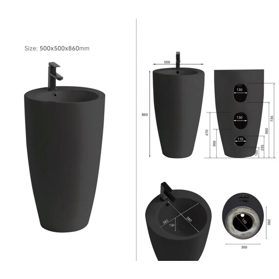 Раковина напольная Azario Dea 50 см AZ-203MB, чёрный фото 3