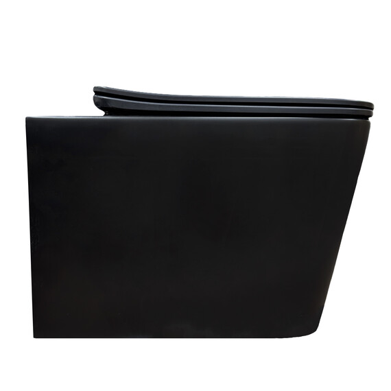 Унитаз подвесной безободковый Azario Cascad-Black AZ-2303A-MB с быстросъемным сиденьем микролифт (система смыва Торнадо) чёрный матовый фото 6