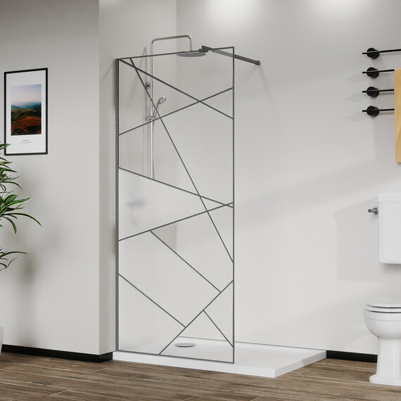 Душевая перегородка Azario Walk-in 90 см AZ-271-90-MGR-CGP (стекло 8 мм) графит матовый/узор фото 2