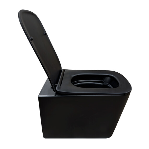 Унитаз подвесной безободковый Azario Cascad-Black AZ-2303A-MB с быстросъемным сиденьем микролифт (система смыва Торнадо) чёрный матовый фото 5