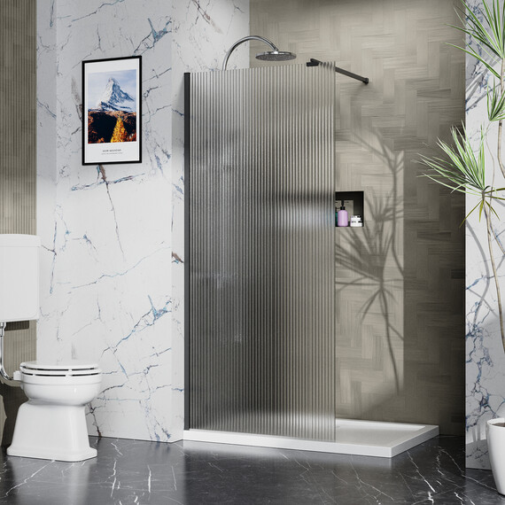 Душевая перегородка Azario Walk-in 100 см AZ-251-100-MB-CRF (стекло 8 мм) чёрный матовый/рифленое фото 2