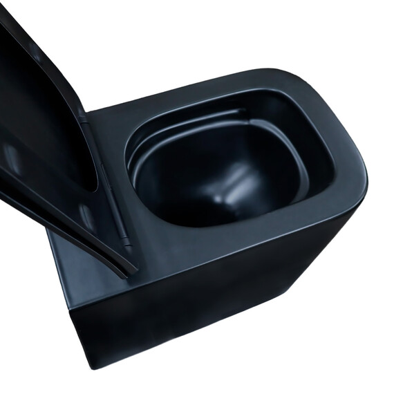 Унитаз подвесной безободковый Azario Cascad-Black AZ-2303A-MB с быстросъемным сиденьем микролифт (система смыва Торнадо) чёрный матовый фото 8