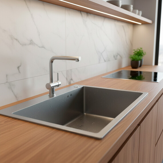 Кухонная мойка Azario Nicole AZG6050H (сифон, дозатор и коландер в комплекте) серая соты фото 8