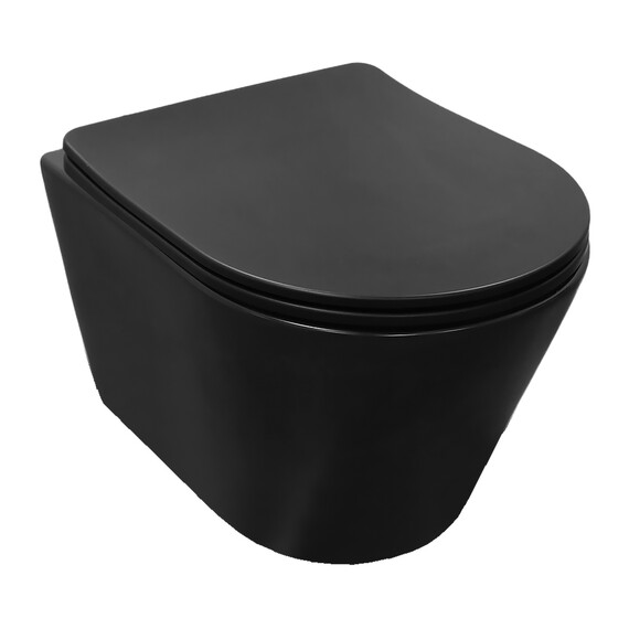 Унитаз подвесной безободковый Azario VELA AZ-2480MB с крышкой микролифт (Система смыва торнадо) чёрный матовый фото 3