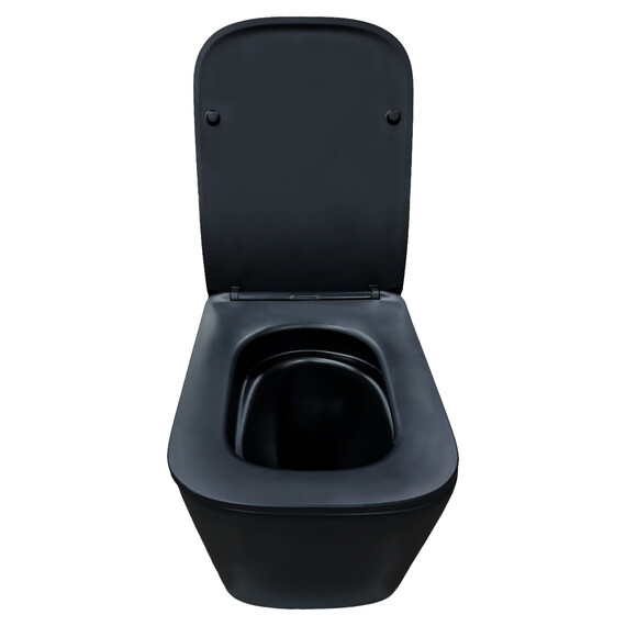Унитаз подвесной безободковый Azario Cascad-Black AZ-2303A-MB с быстросъемным сиденьем микролифт (система смыва Торнадо) чёрный матовый фото 4