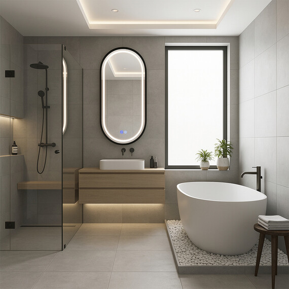 Зеркало Azario Блейк 50 см АZ-LED011125 (подсветка, подогрев и сенсорный выключатель) чёрный матовый фото 3