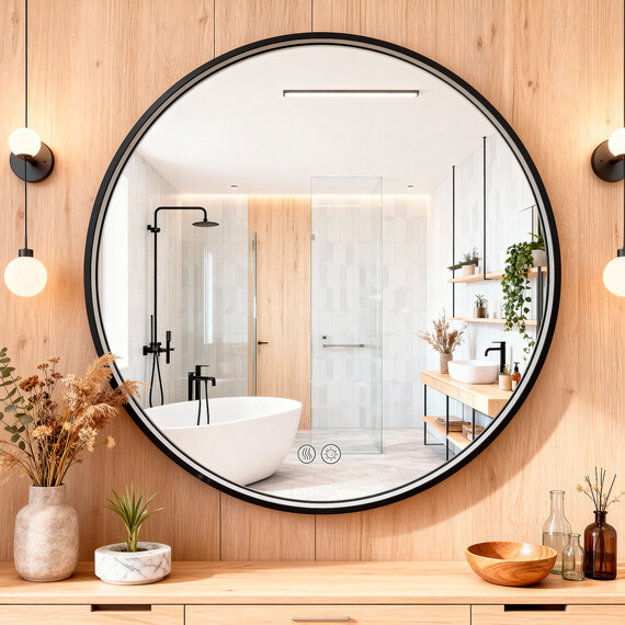 Зеркало Azario Димион 60 см АZ-LED010625 (подсветка, подогрев и сенсорный выключатель) чёрный матовый фото 3