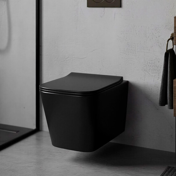 Унитаз подвесной безободковый Azario Cascad-Black AZ-2303A-MB с быстросъемным сиденьем микролифт (система смыва Торнадо) чёрный матовый фото 10