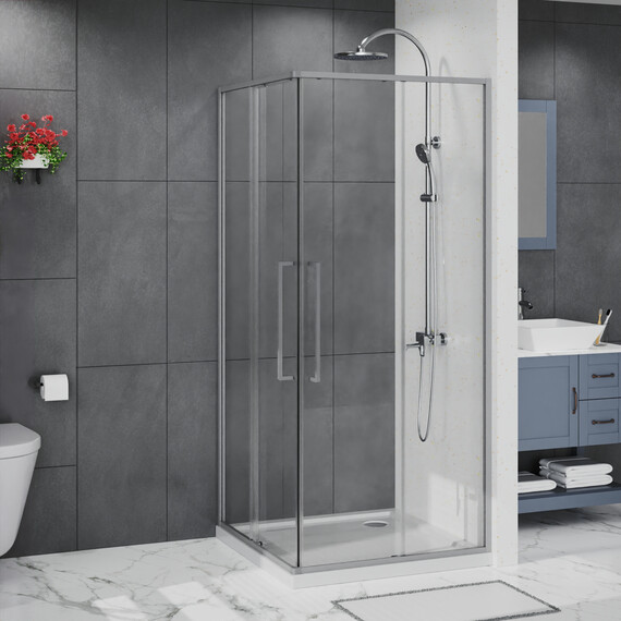 Душевое ограждение Azario SHANGHAI 100x100 см AZ-R43-100-MGR-CL, графит матовый/прозрачное фото 2