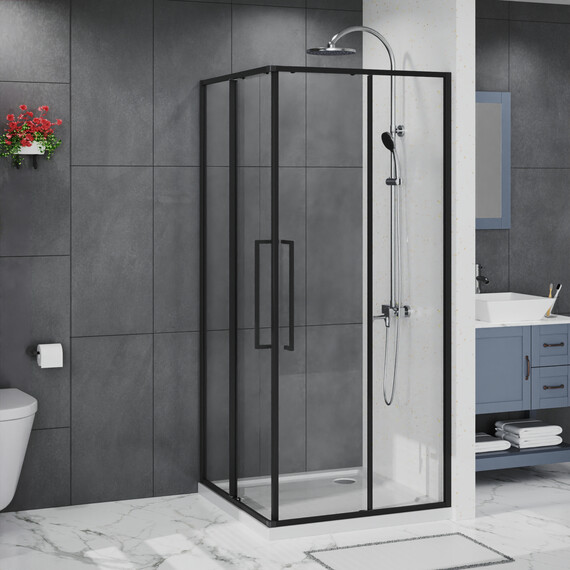 Душевое ограждение Azario SHANGHAI 100x100 см AZ-R43-100-MB-CL, чёрный матовый/прозрачное фото 2