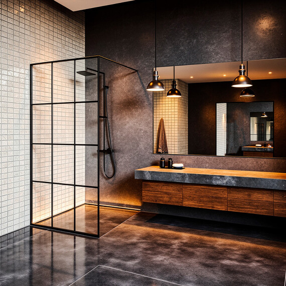 Душевая перегородка Loranto Walk-in 90 см CS-W02B-90 (стекло 8 мм) чёрный матовый/прозрачное "Лофт клетка" фото 6