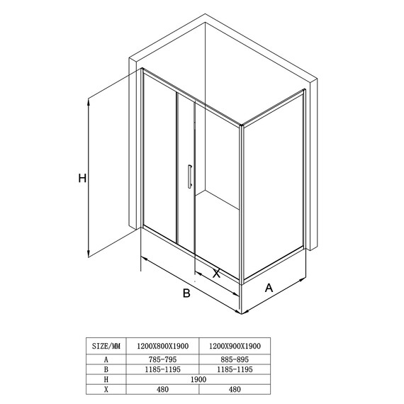 Душевое ограждение Loranto 120x90 см CS-AB02B-129, чёрный матовый/прозрачное фото 7