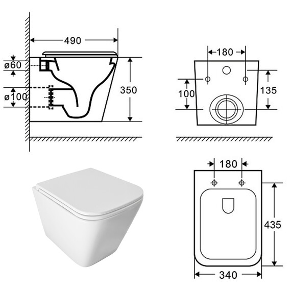 Унитаз подвесной безободковый Azario PRO PRO-0002 UQ3 с тонкой крышкой микролифт (Система смыва торнадо) фото 15