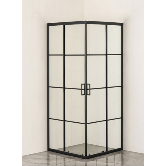Душевое ограждение Loranto 90x90 см CS-211F-90, чёрный матовый/прозрачное "Лофт клетка" фото 2